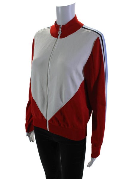 Tory Sport Womens Front Zip Mock Neck Chevron Knit Jacket White Red Size Medium