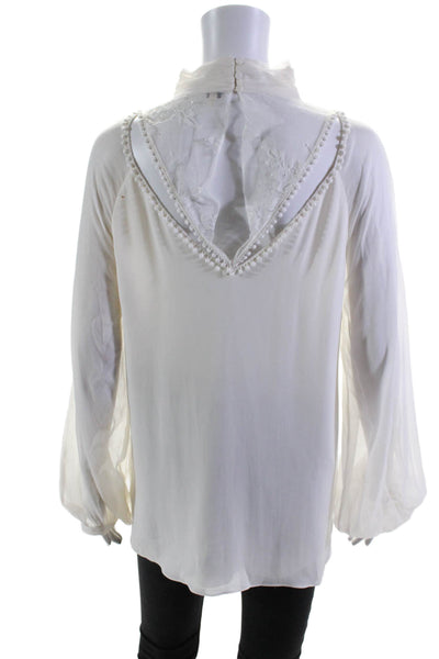 Haute Hippie Womens Long Sleeve Cold Shoulder Lace Silk Top White Size Large