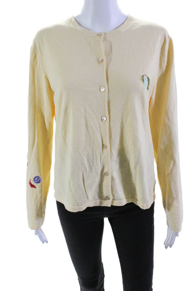 PS Paul Smith Womens Cotton Embroidered Round Neck Button Cardigan Yellow Size L