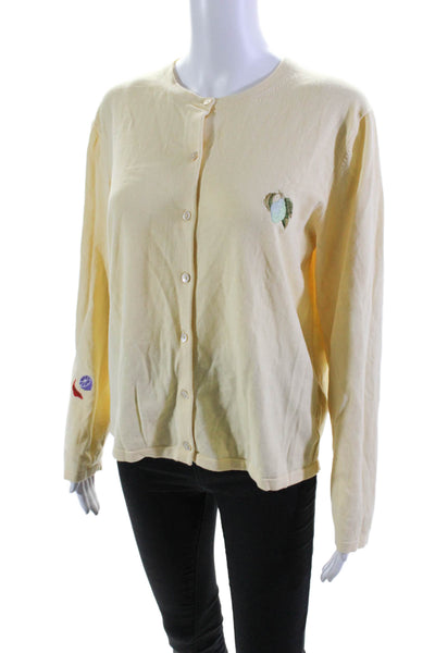 PS Paul Smith Womens Cotton Embroidered Round Neck Button Cardigan Yellow Size L