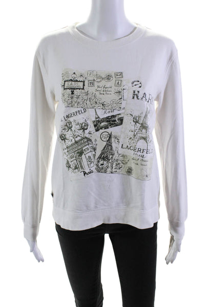 Karl Lagerfeld Womens Cotton Graphic Print Crew Neck Sweatshirt White Size XS