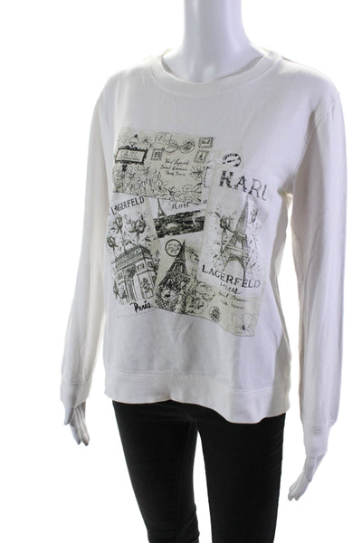 Karl Lagerfeld Womens Cotton Graphic Print Crew Neck Sweatshirt White Size XS