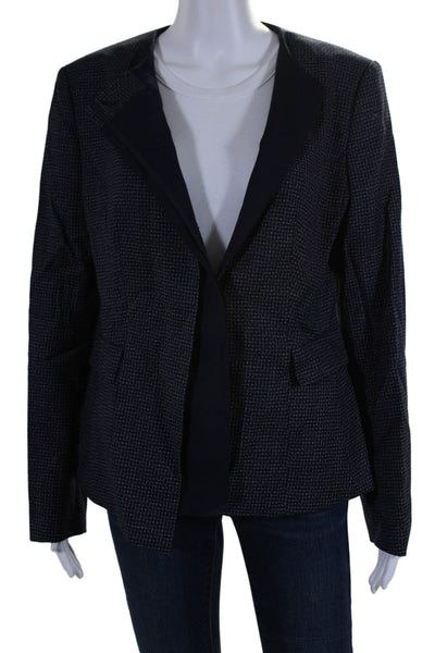 Boss Hugo Boss Womens Button Front Crew Neck Check Jacket Navy Blue Wool Size 10