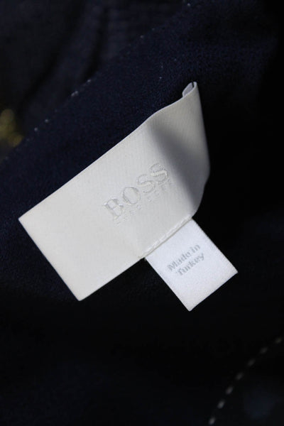 Boss Hugo Boss Womens Button Front Crew Neck Check Jacket Navy Blue Wool Size 10