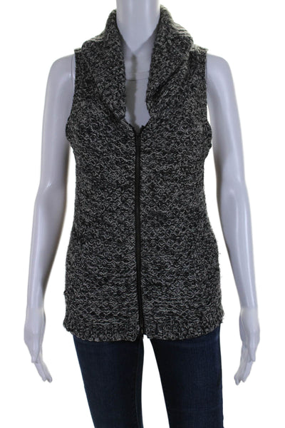 Eileen Fisher Womens Front Zip Collared Knit Sweater Vest Jacket Gray Wool Small