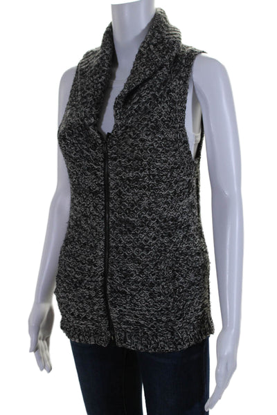 Eileen Fisher Womens Front Zip Collared Knit Sweater Vest Jacket Gray Wool Small