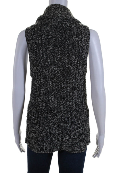 Eileen Fisher Womens Front Zip Collared Knit Sweater Vest Jacket Gray Wool Small