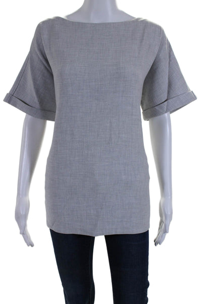 Hatch Womens Cuffed Short Sleeve Boat Neck Boxy Shirt Gray Size 1