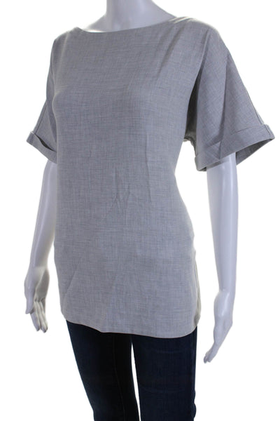 Hatch Womens Cuffed Short Sleeve Boat Neck Boxy Shirt Gray Size 1