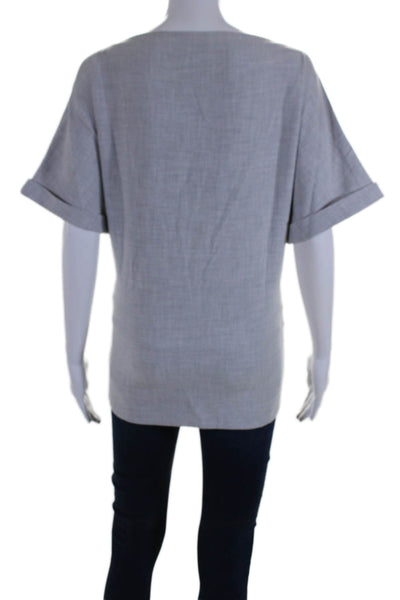 Hatch Womens Cuffed Short Sleeve Boat Neck Boxy Shirt Gray Size 1