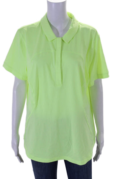 Lululemon Womens Short Sleeve Collared Button Up Polo Shirt Neon Green Size 18