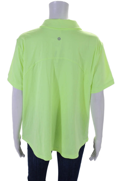 Lululemon Womens Short Sleeve Collared Button Up Polo Shirt Neon Green Size 18