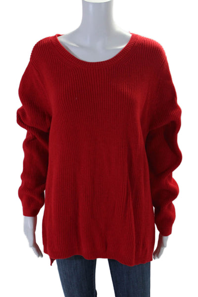 525 Womens Cotton Thick Knit Long Sleeve Round Neck High Low Sweater Red Size XL