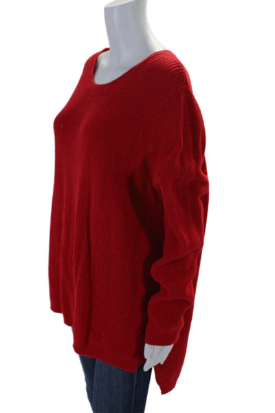 525 Womens Cotton Thick Knit Long Sleeve Round Neck High Low Sweater Red Size XL