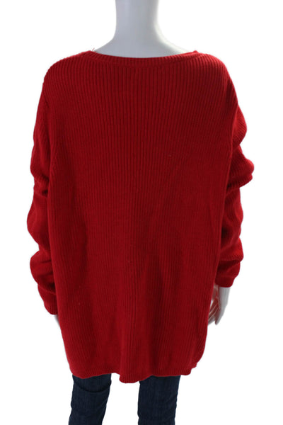 525 Womens Cotton Thick Knit Long Sleeve Round Neck High Low Sweater Red Size XL