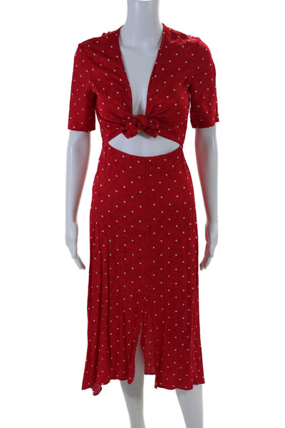 Maje Womens Short Sleeve Polka Dot Tie Front Slit Midi Dress Red Size 34