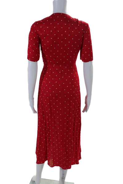 Maje Womens Short Sleeve Polka Dot Tie Front Slit Midi Dress Red Size 34