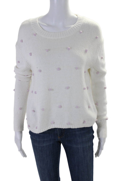 525 America Womens Cotton Pompon Long Sleeve Pullover Sweater White Size XS