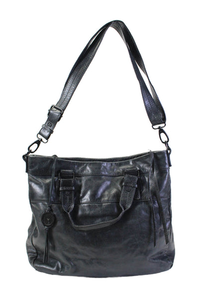 Elliot Lucca Woven Leather Three Pocket Large Messina Shoulder Handbag Black