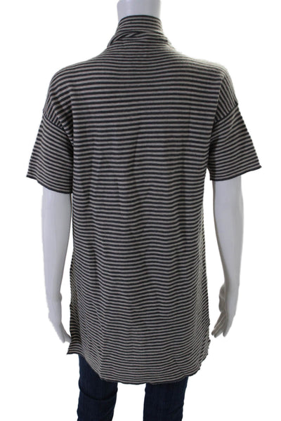 Eileen Fisher Womens Short Sleeve Mock Neck Striped Shirt Gray Wool Size XS