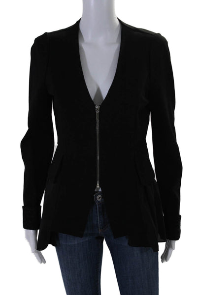 Patrizia Luca Womens Long Sleeve Front Zip Draped Light Jacket Black Size Small