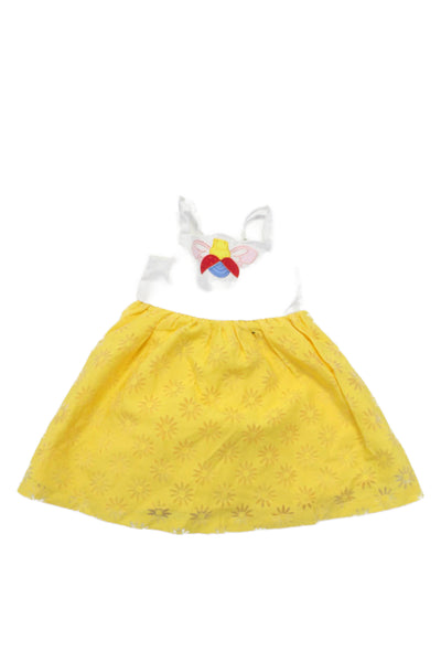 Margherita Girls Square Neck Embroidered Flare Dress Yellow Size 3-4