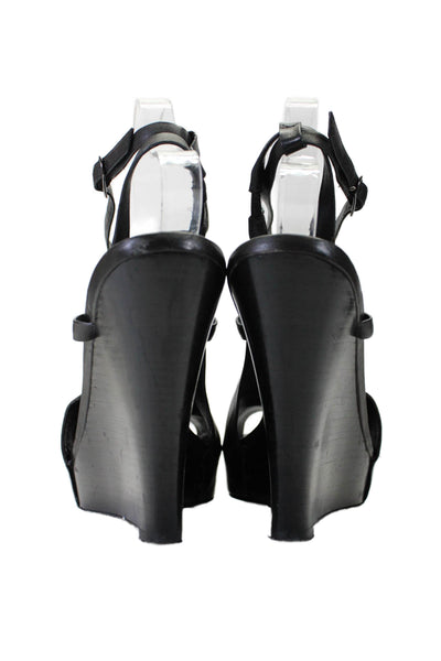 Maria Sharapova Cole Haan Womens Wedge Heel Ankle Strap Sandals Black Size 9.5