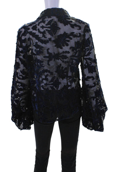 Farrow Womens Black Navy Suede Printed Puff Long Sleeve Button Down Shirt Size L