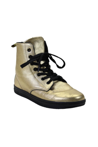 Dr. Martens Womens Gold Leather Lace Up Combat Boots Shoes Size 8