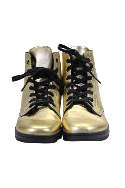 Dr. Martens Womens Gold Leather Lace Up Combat Boots Shoes Size 8