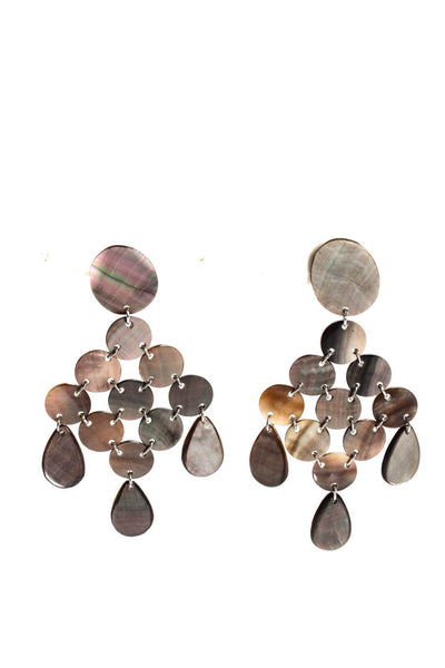 Viktoria Hayman Womens Mother Of Pearl Shell Gray Chandelier Dangle Earrings 3.7
