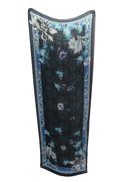 Roberto Cavalli Womens Snakeskin Printed Floral Silk Scarf Blue Multi