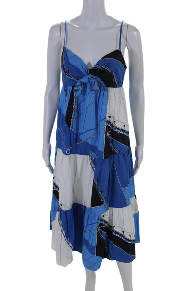 J Crew Womens Cotton Graphic Print V Neck Tie Front Sundress Blue Size 2