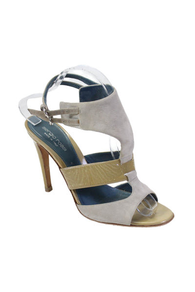 Sergio Rossi Womens Suede Patent Leather Peep Toe Cutout heels Beige Size 9