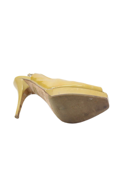 Jimmy Choo Womens Patent Leather Peep Toe Slingback Pumps Yellow Size 8.5