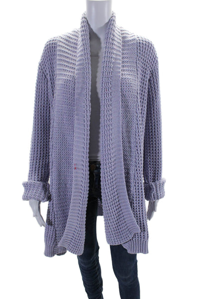 John + Jenn Womens Cotton Knitted Spotted Textured Open Cardigan Lilac Size L