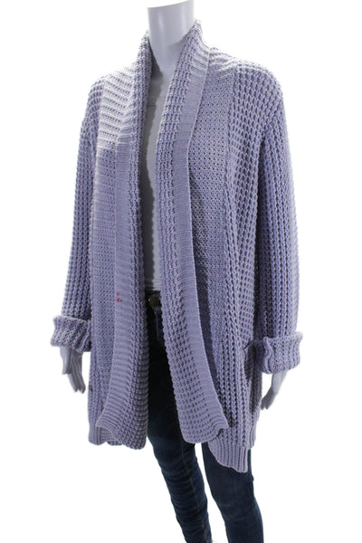 John + Jenn Womens Cotton Knitted Spotted Textured Open Cardigan Lilac Size L