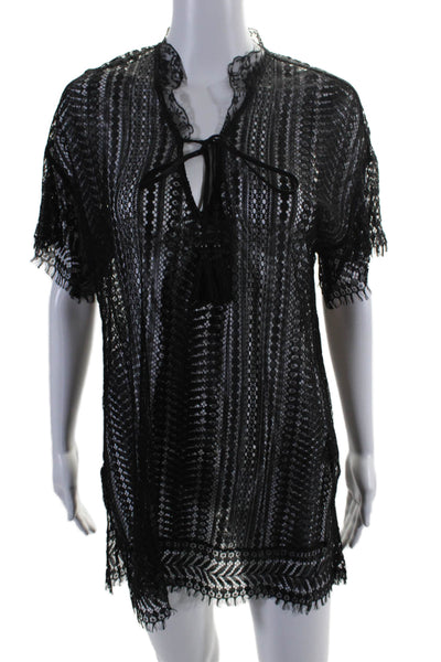 Jonathan Simkhai Women's Short Sleeve V Neck Mini Cover Up Dress Black Size M