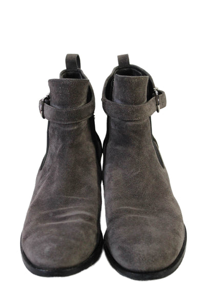 Salvatore Ferragamo Womens Gray Suede Buckle Chain Ankle Boots Shoes Size 9.5C