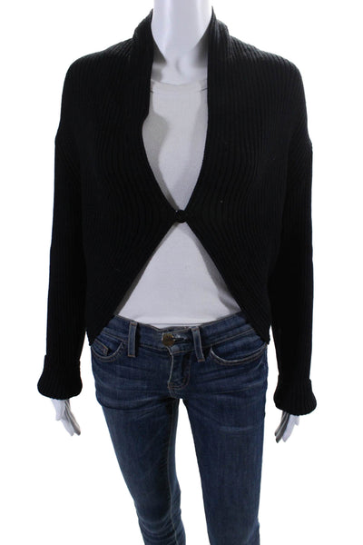 St. John Sport Womens Single Button Santana Knit Cardigan Sweater Black Large