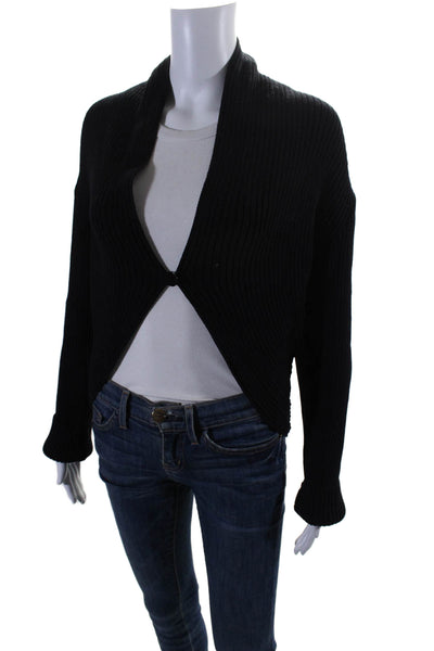 St. John Sport Womens Single Button Santana Knit Cardigan Sweater Black Large