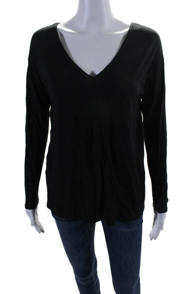 Vince Womens Long Sleeve V Neck Lightweight Tee Shirt Black Size Large