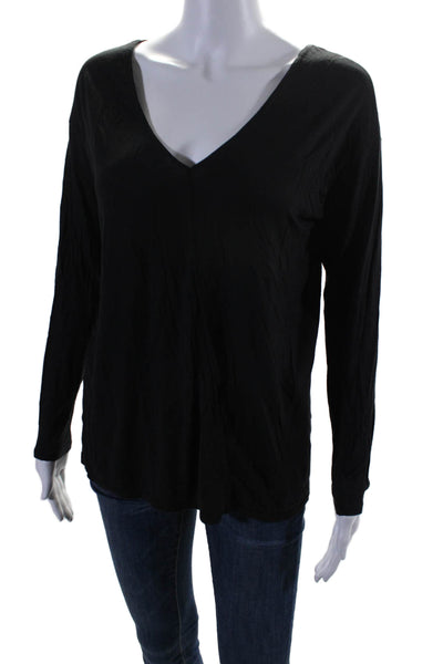 Vince Womens Long Sleeve V Neck Lightweight Tee Shirt Black Size Large