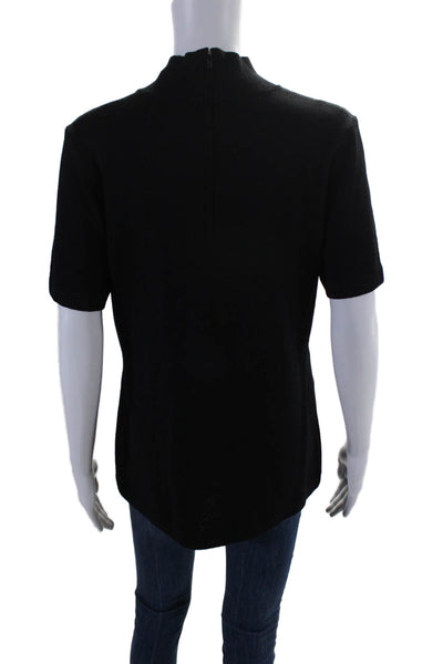 St. John Basics Womens Back Zip Santana Knit Mock Neck Top Black Size Small