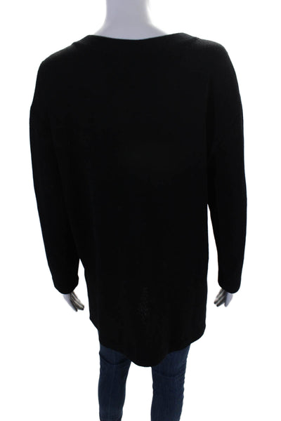 St. John Basics Womens Long Sleeve Scoop Neck Santana Knit Shirt Black Medium