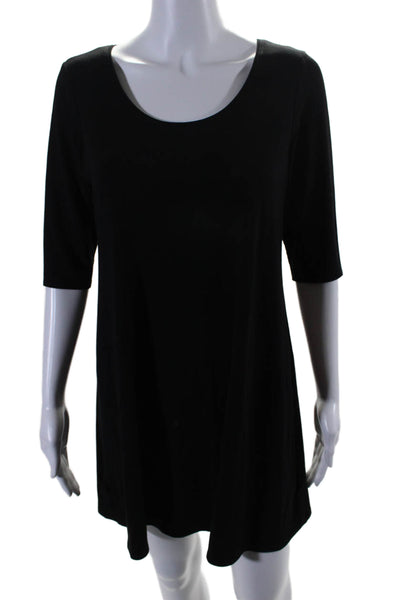 Eileen Fisher Womens Short Sleeve Scoop Neck Mini Shirt Dress Black Size Small