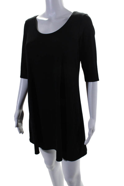 Eileen Fisher Womens Short Sleeve Scoop Neck Mini Shirt Dress Black Size Small