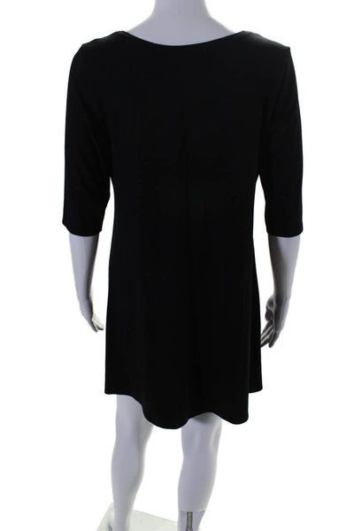 Eileen Fisher Womens Short Sleeve Scoop Neck Mini Shirt Dress Black Size Small