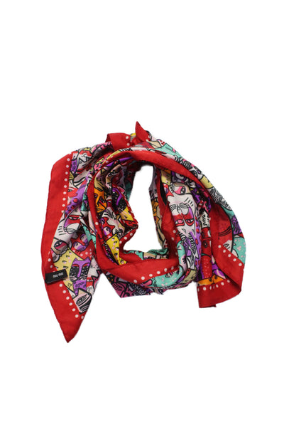 Miu Miu Women's Silk Cat Print Scarf Multicolor