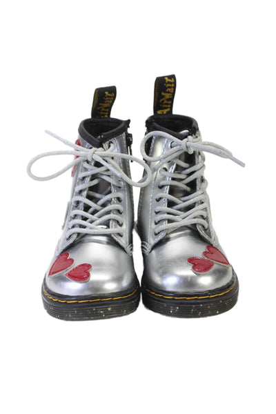 Dr. Martens Girls Lace Up Low Heeled Ankle Boots Leather Silver Size 7 US